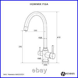 Hommix Pisa Brushed 304 Stainless Steel 3-Way Tap & Advanced Single Filter Under