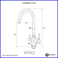 Hommix Pisa Brushed 304 Stainless Steel 3-Way Tap (Triflow Filter Tap)