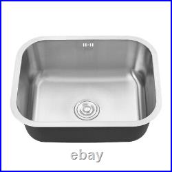 Inset Single Bowl Kitchen Sink Brushed Stainless Steel Soundproof Bottom + Waste