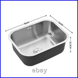 Inset Single Bowl Kitchen Sink Brushed Stainless Steel Soundproof Bottom + Waste