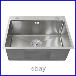 Kitchen Sink Stainless Steel Square Brushed Handmade Commercial Single Bowl