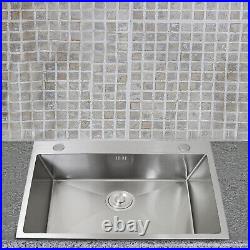 Kitchen Sink Stainless Steel Square Brushed Handmade Commercial Single Bowl