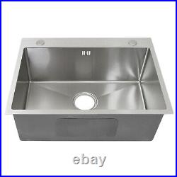 Kitchen Sink Stainless Steel Square Brushed Handmade Commercial Single Bowl