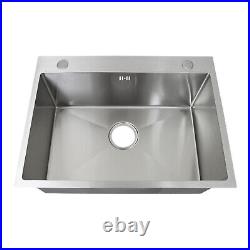 Kitchen Sink Stainless Steel Square Brushed Handmade Commercial Single Bowl