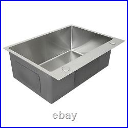 Kitchen Sink Stainless Steel Square Brushed Handmade Commercial Single Bowl