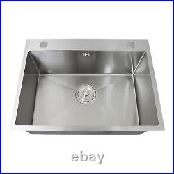 Kitchen Sink Stainless Steel Square Brushed Handmade Commercial Single Bowl