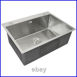 Kitchen Sink Stainless Steel Square Brushed Handmade Commercial Single Bowl