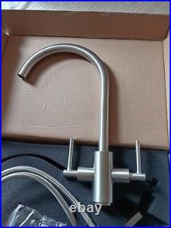 Kitchen tap mixer stainless steel brushed finish twin lever quality heavy faucet