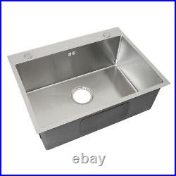 KuKoo Kitchen Sink Stainless Steel Square Brushed Handmade Commercial Single