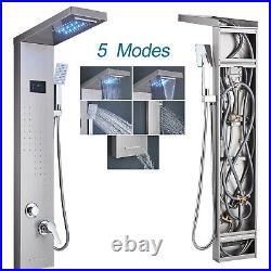 LED Shower Panel Column Bathroom Massage Jets 5 Modes Stainless Steel Brushed