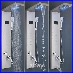 LED Shower Panel Column Bathroom Massage Jets 5 Modes Stainless Steel Brushed