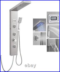 LED Shower Panel Temperature Display 5 Functions Brushed Stainless Steel