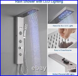 LED Shower Panel Temperature Display 5 Functions Brushed Stainless Steel