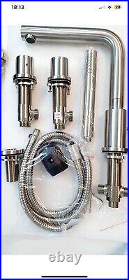 Luxury Brushed Stainless steel 4 hole bath tap set (heavy solid shower head)