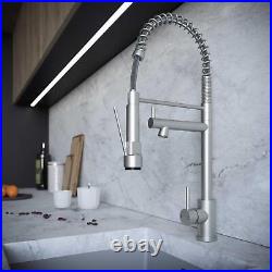 Modern Kitchen Mixer Tap Pull Out Dual Spray Single Lever Brushed Steel Curved