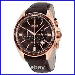 New Authentic Hugo Boss 1513093 Mens Watch Rose Gold Case & Brown Leather Strap