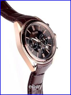 New Authentic Hugo Boss 1513093 Mens Watch Rose Gold Case & Brown Leather Strap