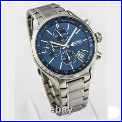 New Hugo Boss Grand Prix 1513478 Stainless Steel Silver And Blue Dial Mens Watch