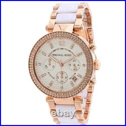 New Michael Kors Mk5774 Parker Womens Chronograph Watch Rose Gold And White