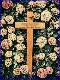 Oak Wooden Memorial Cross Grave Marker Free Plaque & Free Engraving