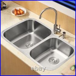 Premium Handmade Brushed Stainless Steel Kitchen Sink Double Bowl withDrainer Kit