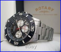 ROTARY Mens watch Chronospeed Chronograph Multi Dial S/Steel RRP£189 Boxed