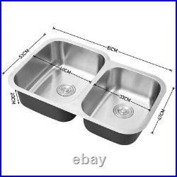 SUS 304 Brushed Stainless Steel Basin Kitchen Sink & Strainer Waste Plumbing Kit