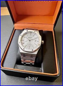 Seiko Men's Custom Mod White Silver Royal Oak Style Watch In Stainless Steel