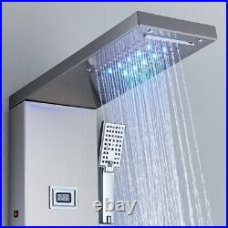 Shower Panel Column Tower Stainless Steel LED Mixer Tap Massage Body Jet Brushed