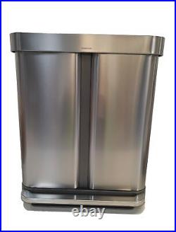 Simplehuman 58L Dual Rectangular Silver Pedal Bin Brushed Stainless Steel A