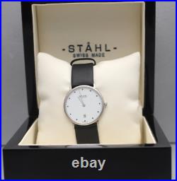 Stahl Luxury Women Brushed Stainless Steel Watch & Date small white Multi-dots