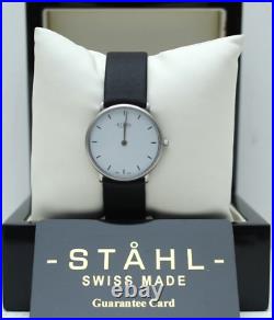 Stahl ST61357 Brushed Stainless Steel Luxury Watch with Large White Bar Index