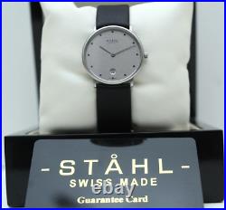 Stahl ST61441 Brushed Stainless Steel Luxury Watch + Date Large Silver 12 Dots