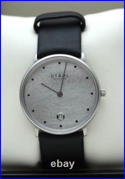 Stahl ST62441 Scratched Brushed Stainless Steel Watch with Date Large Silver 12