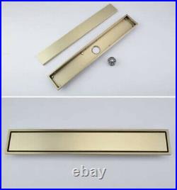 Stainless Steel Bathroom Drain Brushed Gold 600mm Rectangular Linear Tile Anti