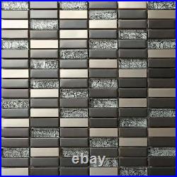 Stainless Steel Glass Mosaic Tiles Black & Silver Brushed (MT0102 SQM)