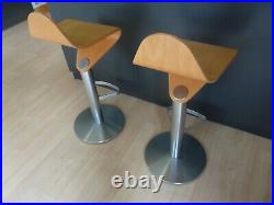 Stuart Frazer Stools in Beech and Brushed Stainless Steel x 2 NEW