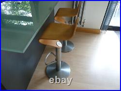 Stuart Frazer Stools in Beech and Brushed Stainless Steel x 2 NEW