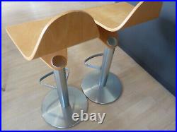 Stuart Frazer Stools in Beech and Brushed Stainless Steel x 2 NEW