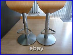 Stuart Frazer Stools in Beech and Brushed Stainless Steel x 2 NEW