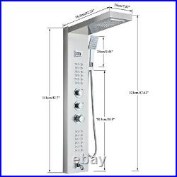 Thermostatic Shower Panel Column Tower Stainless Steel Black Waterfall Body Jet