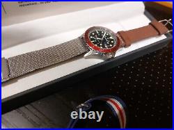 Timex Navi XL Automatic 41mm Red Bezel Stainless Steel Case PRISTINE 3 straps