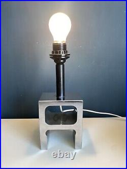 Vintage Italian Stainless Steel Brutalist Fontana Arte Style Table Lamp 1980s