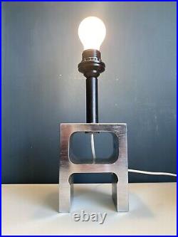 Vintage Italian Stainless Steel Brutalist Fontana Arte Style Table Lamp 1980s