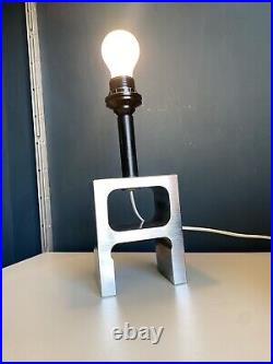 Vintage Italian Stainless Steel Brutalist Fontana Arte Style Table Lamp 1980s