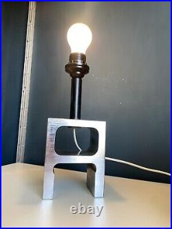 Vintage Italian Stainless Steel Brutalist Fontana Arte Style Table Lamp 1980s