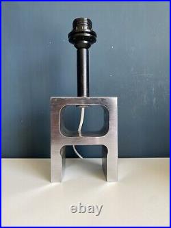 Vintage Italian Stainless Steel Brutalist Fontana Arte Style Table Lamp 1980s