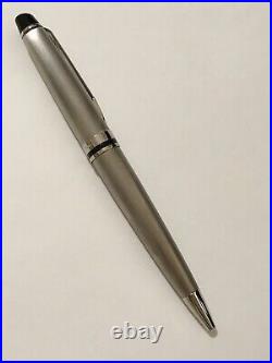 Waterman Expert Brushed Stainless Steel Chrome Trim Ballpoint Pen-superb