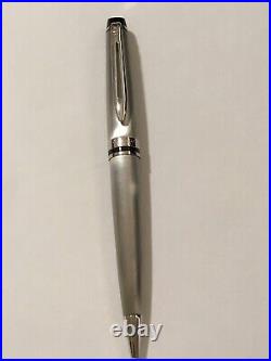 Waterman Expert Brushed Stainless Steel Chrome Trim Ballpoint Pen-superb